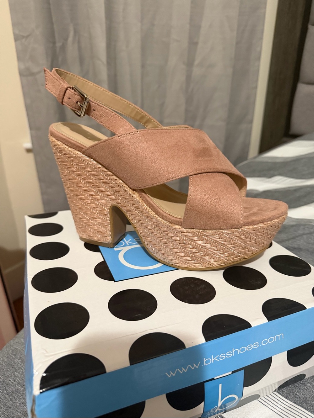 Bakers Blush Pink Woven Platform Slingback Heels